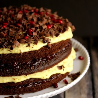 Chocolate Cherry Pomegranate Eggnog Cake | Melanie Makes