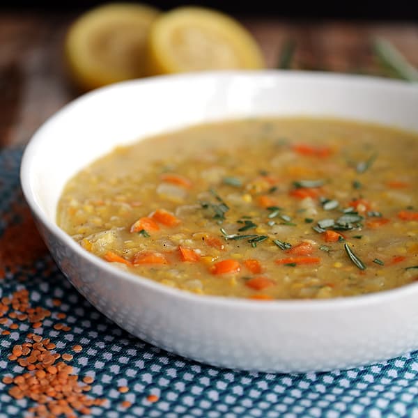 Slow Cooker Lemon Rosemary Lentil Soup | Melanie Makes