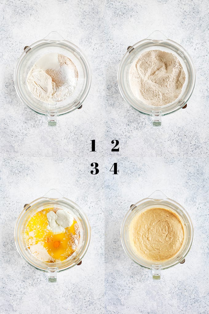 How to prepare Yogurt Waffles, steps 1-4.