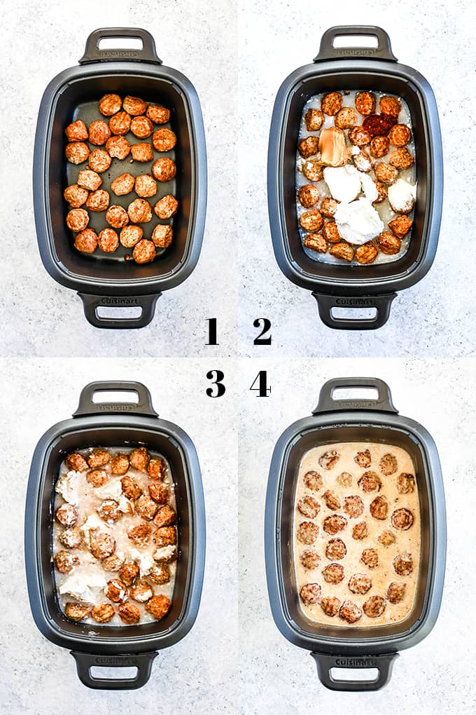 How to prepare Slow Cooker Thai Chili Peanut Meatballs, steps 1-4.