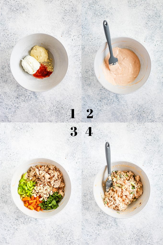 How to prepare Apricot Basil Chicken Salad, steps 1-4.
