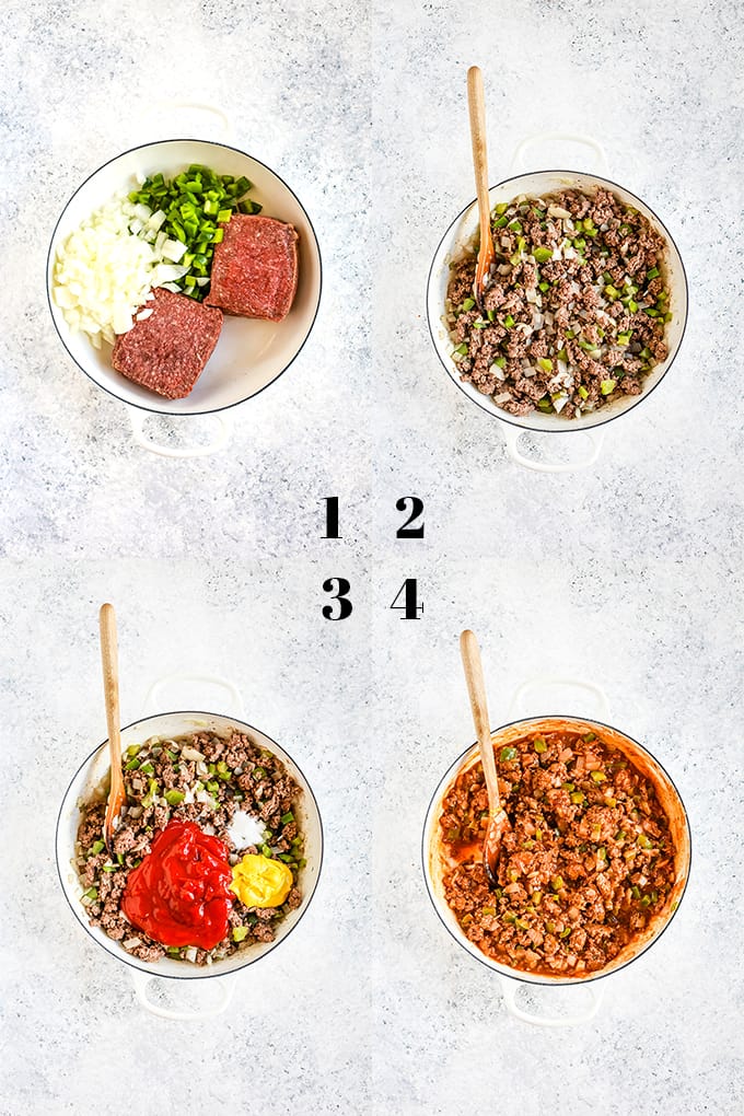 How to prepare Easy Sloppy Joes, steps 1-4.