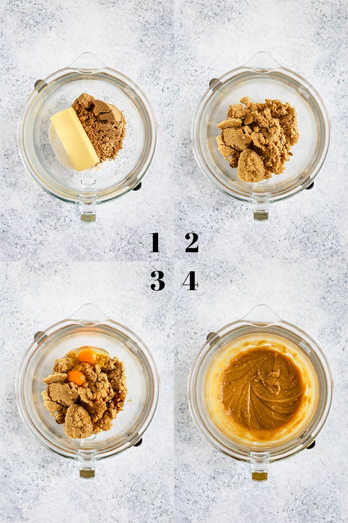 How to prepare Double Chocolate Walnut Brownie Cookies, steps 1-4.