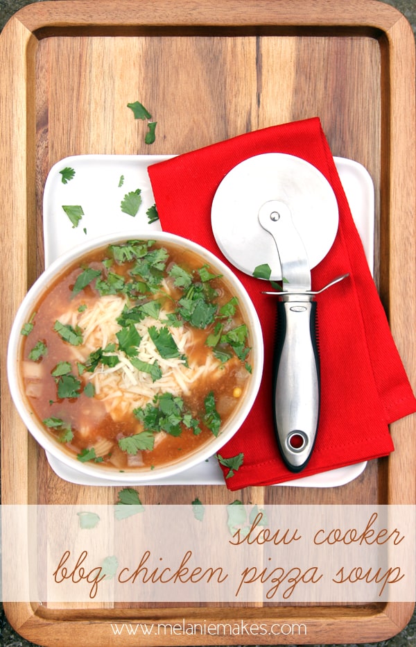 Slow Cooker BBQ Chicken Pizza Soup | Melanie Makes melaniemakes.com