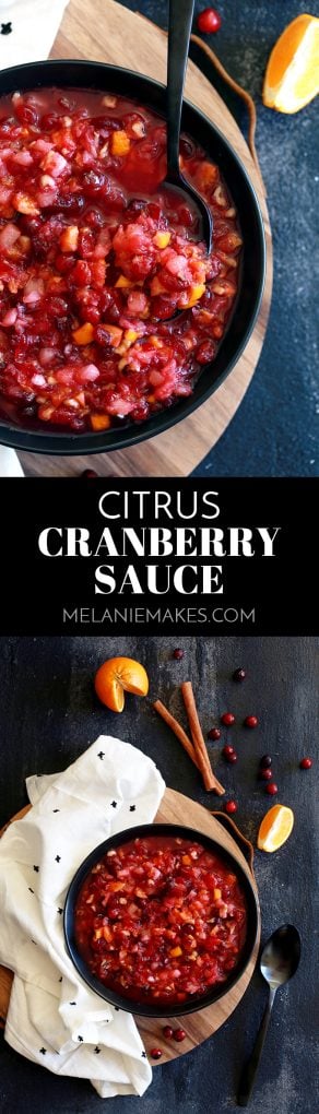 This amazing seven ingredient Citrus Cranberry Sauce is the easiest holiday side dish to grace your dinner table, with a bright and flavorful twist on an otherwise traditional dish. #cranberry #cranberrysauce #clementine #thanksgiving #thanksgivingrecipes #christmas #citrus