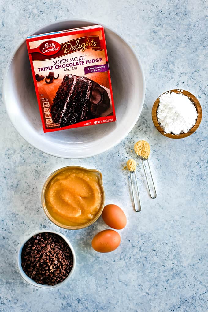 The ingredients needed to create Double Chocolate Ginger Crinkle Cookies.