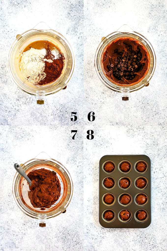 How to prepare Peanut Butter Chocolate Chip Muffins, steps 5-8.