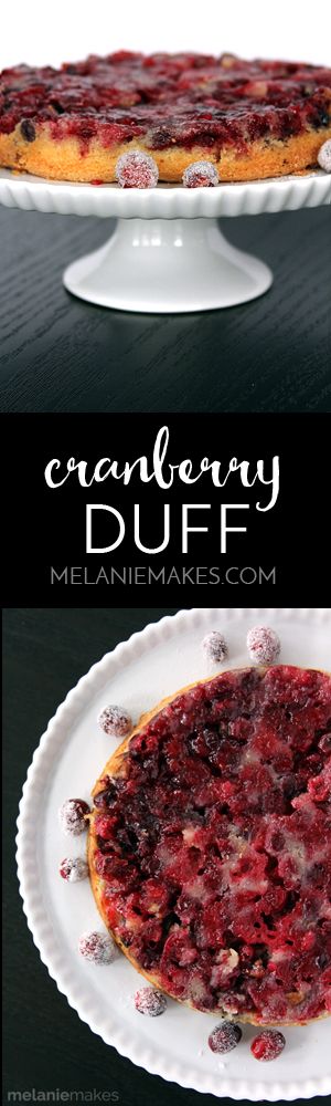 Cranberries take center stage in this New England spin of a cranberry upside down cake - otherwise known as Cranberry Duff. Layers of cranberries, pecans and sugar followed by a not-too-sweet batter are baked and then inverted to create this showstopper.