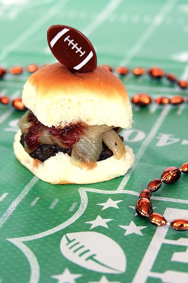 Sausage Sliders with Beer Braised Onions and Soda Sauce