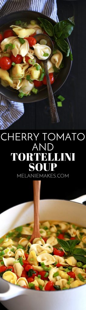 This Cherry Tomato and Tortellini Soup takes less than 30 minutes to make, yet it's bursting with tomato flavor!