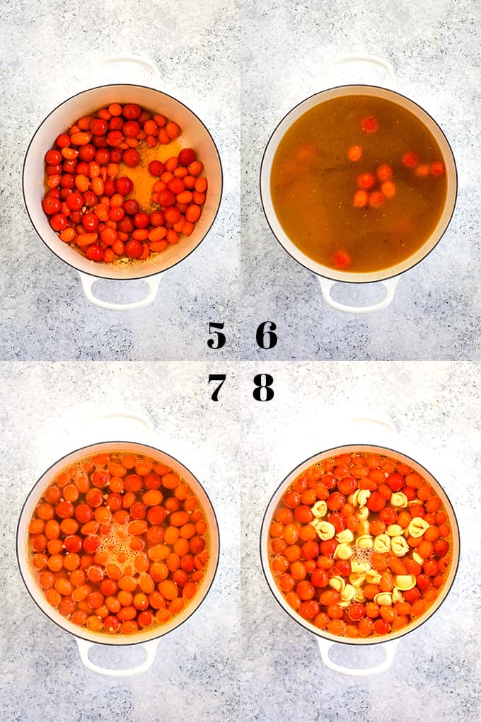 How to prepare Cherry Tomato and Tortellini Soup, steps 5-8.