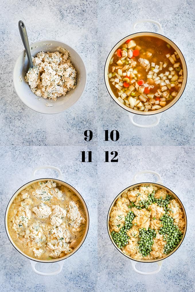 Step by step photos of how to create Easy Chicken and Dumpling Soup, steps 9-12.