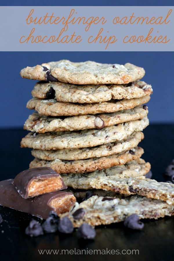 Butterfinger Oatmeal Chocolate Chip Cookies | Melanie Makes melaniemakes.com