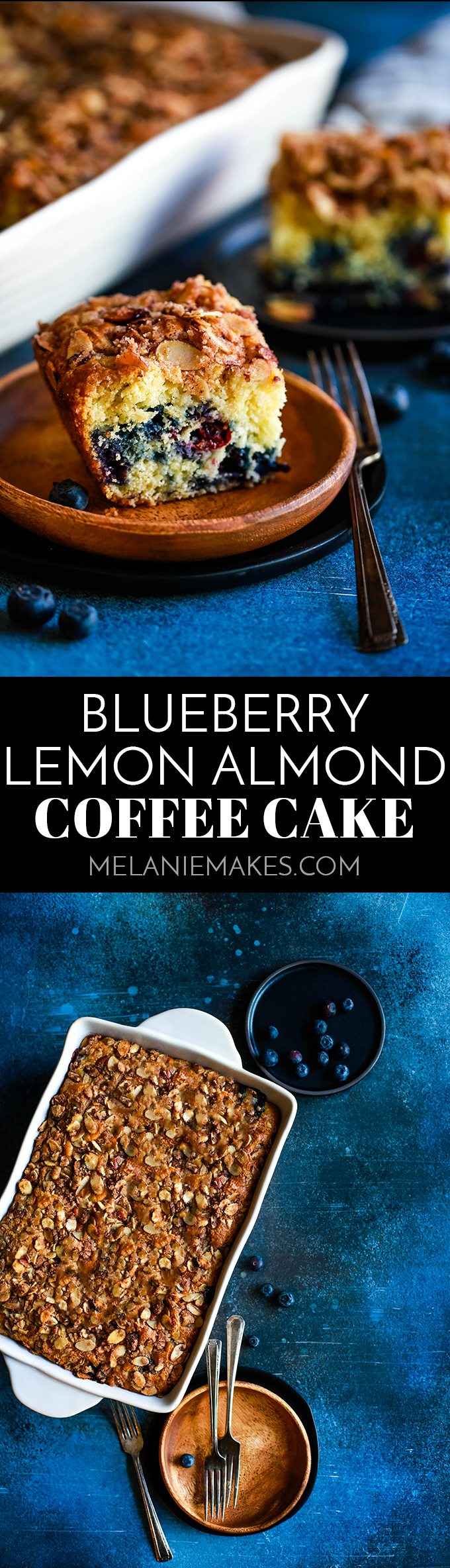 This light and fluffy Blueberry Lemon Almond Coffee Cake is studded with fresh blueberries and topped with an amazing cinnamon sugar almond crumble. #blueberry #lemon #almond #coffeecake #breakfast #brunch #cake