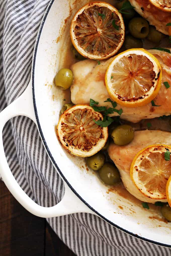 Avoid chicken burnout and awaken your weekly menu plan with this Chicken with Roasted Lemons and Green Olives. Brighten your plate and your taste buds with this dynamic duo of ingredients.