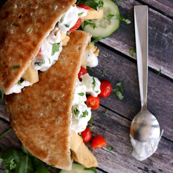 Greek Chicken and Kale Pita Sandwiches