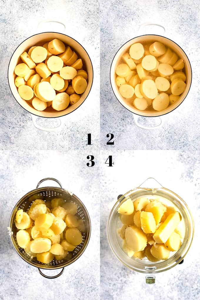 How to make Aunt Ruthie Mashed Potatoes, steps 1-4.