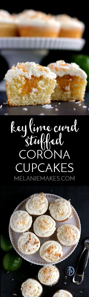 These Key Lime Curd Stuffed Corona Cupcakes with Coconut Buttercream frosting are perfect for Cinco de Mayo or anytime you're ready to celebrate. A Corona spiked cupcake stuffed with Key Lime curd and topped with coconut buttercream and toasted coconut. It's a drink! It's a dessert! It's a fiesta in a cupcake wrapper!