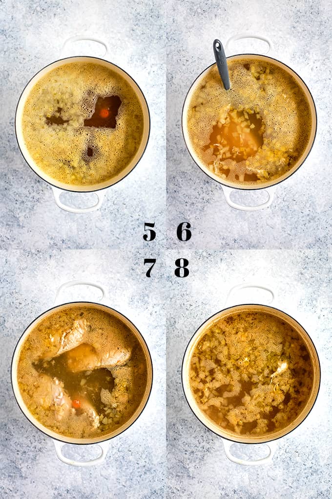 How to Make Lemon Dill Chicken Noodle Soup, steps 5-8.
