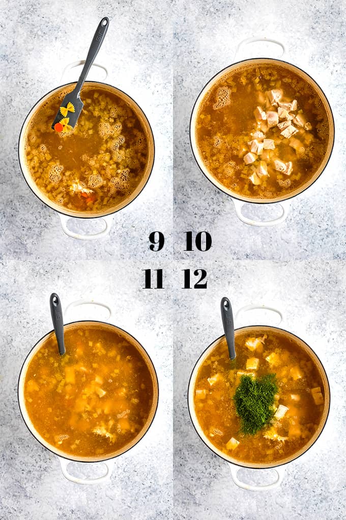 How to make Lemon Dill Chicken Noodle Soup, steps 9-12.