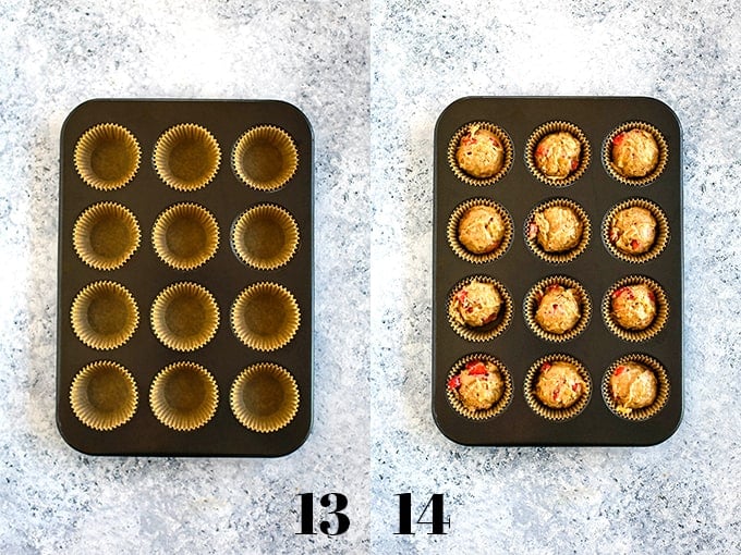 How to prepare Banana Strawberry Muffins, steps 13-14.