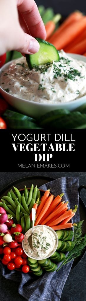 Just five ingredients and a stir of a spoon is all that it takes for you to create this fresh and flavorful Yogurt Dill Vegetable Dip. #yogurt #dill #dips #appetizers #mayonnaise #garlic