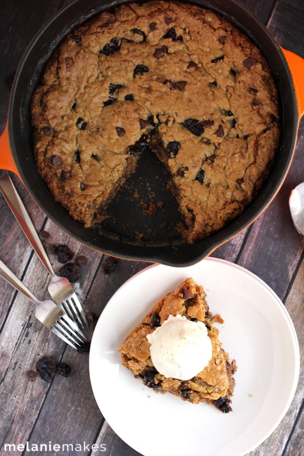 Oatmeal Chocolate Chip Cast Iron Skillet Cookie Recipe - About a Mom