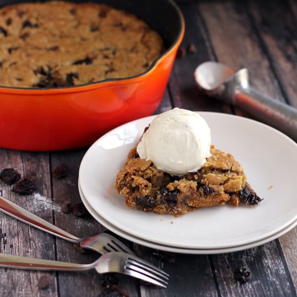 Cherry Chocolate Chip Oatmeal Skillet Cookie