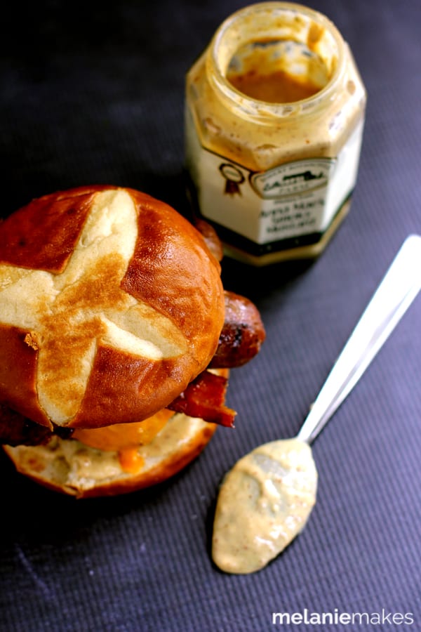 Sweet and Smoky Bacon Brat Burger | Melanie Makes