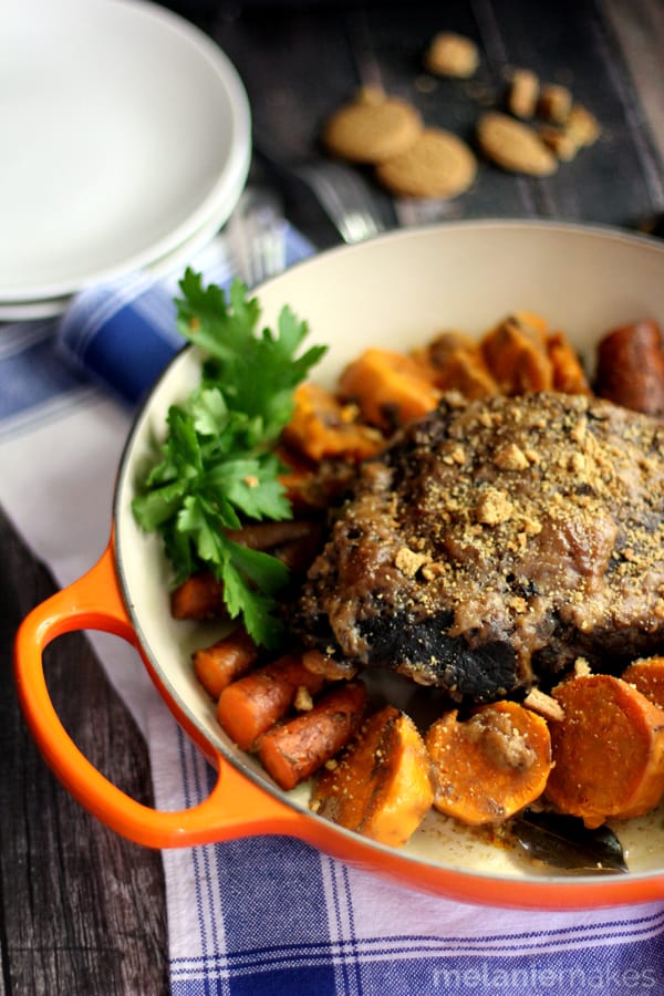 Forget your typical pot roast! This Slow Cooker Gingersnap Pot Roast not only takes minimal time to prepare but the end result is anything but ordinary. A gingersnap crusted roast is cooked over a bed of sweet potatoes and carrots. A bit sweet, a bit spicy and definitely a meal that will have your family asking for seconds!