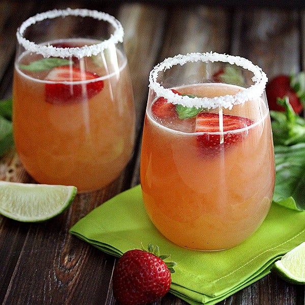 Easiest Ever Strawberry Basil Margaritas