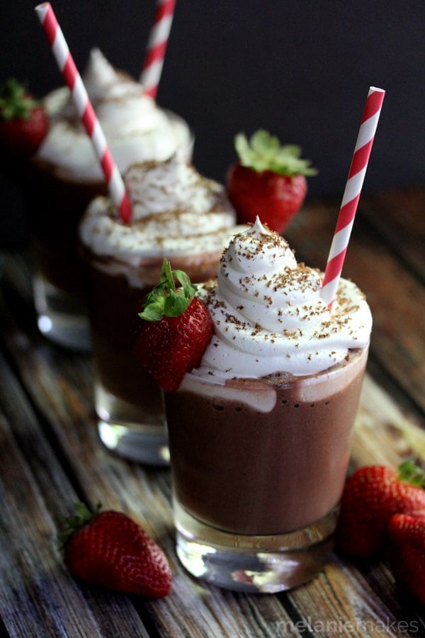 Chocolate Covered Strawberry Pudding Smoothies | Melanie Makes