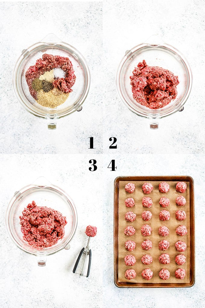 How to create Easy Baked Meatballs, steps 1-4.