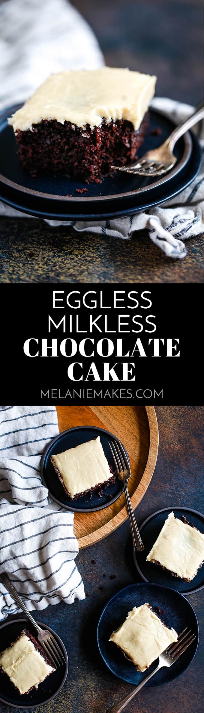 This Eggless Milkless Chocolate Cake contains no milk or eggs yet is absolutely decadent. Perfect for any day or celebration and for those with allergies. #chocolate #chocolatecake #cake #eggless #dairyfree #easyrecipe