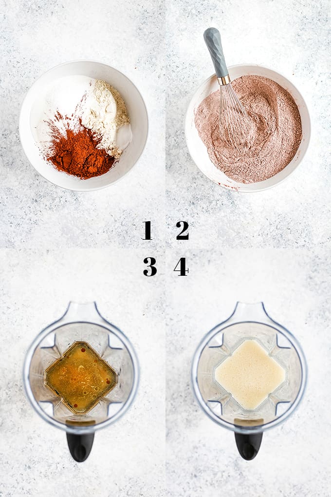How to prepare Eggless Milkless Chocolate Cake, steps 1-4.