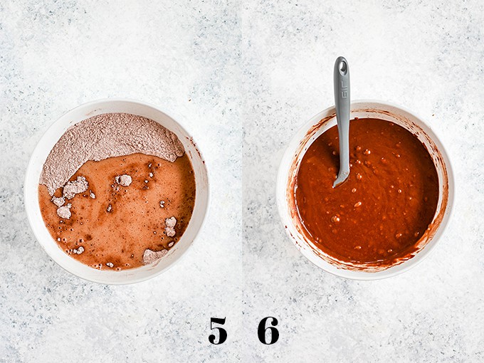 How to prepare Eggless Milkless Chocolate Cake, steps 5-6.