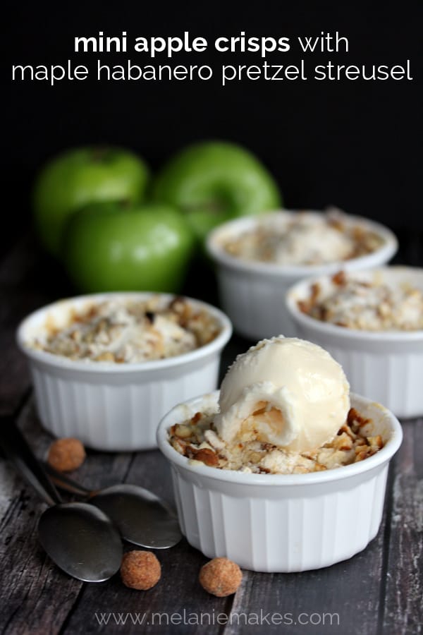 Mini Apple Crisps with Maple Habanero Pretzel Streusel | Melanie Makes