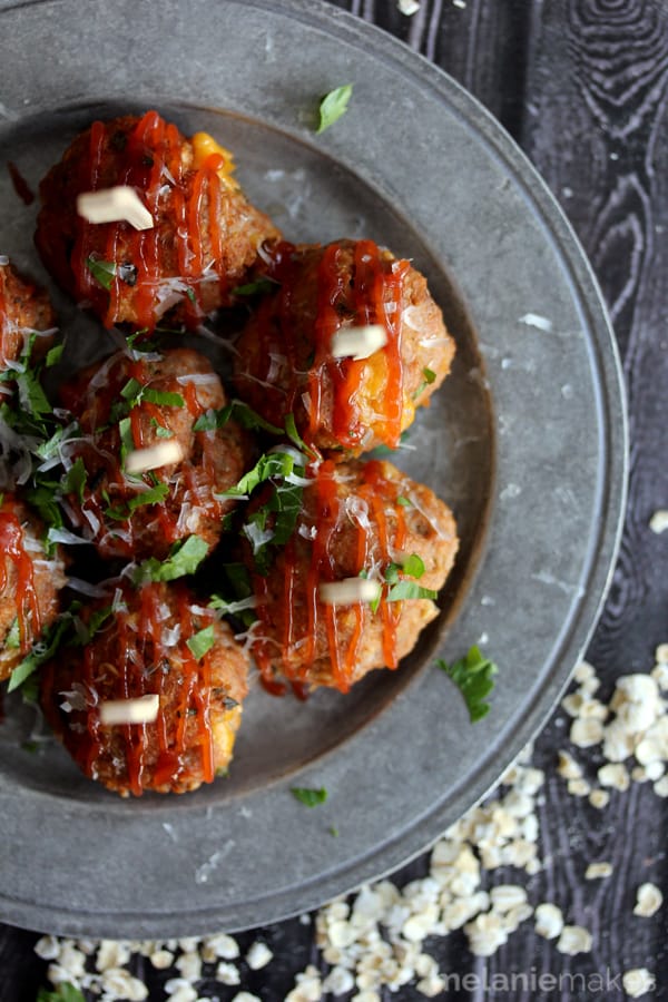 Sharp Cheddar Stuffed Turkey Meatloaf Meatballs | Melanie Makes