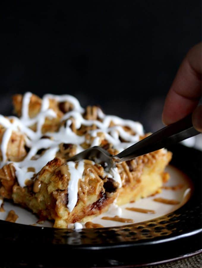 Banana Chocolate Chip Fluffernutter French Toast Casserole | Melanie Makes