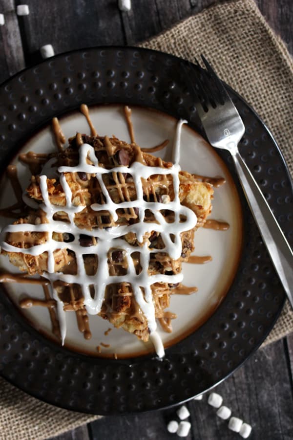 Banana Chocolate Chip Fluffernutter French Toast Casserole | Melanie Makes