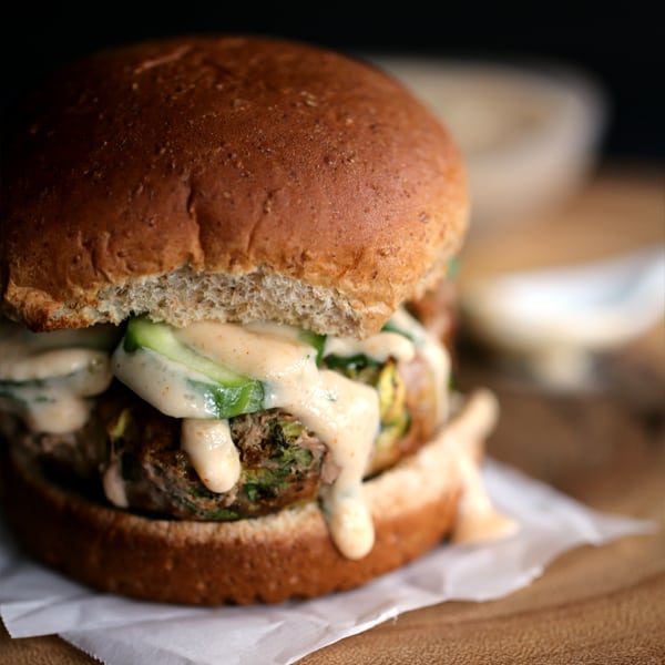Turkey Tikka Burger with Mango Chutney Yogurt Sauce