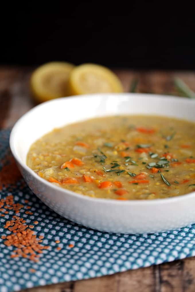 Slow Cooker Lemon Rosemary Lentil Soup | Melanie Makes