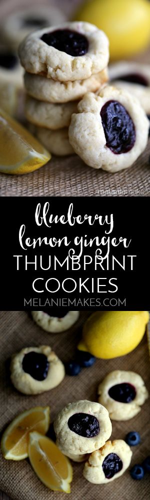 These Blueberry Lemon Ginger Thumbprint Cookies pack a bright citrus punch!. A lemony ginger thumbprint cookie is baked and then filled with a blueberry lemon ginger filling to create a one of a kind flavor combination. Your cookie jar will be begging to be filled with this delicious cookie!