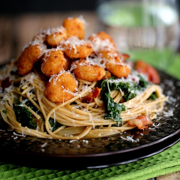 Shrimp, Bacon and Kale Parmesan Pasta