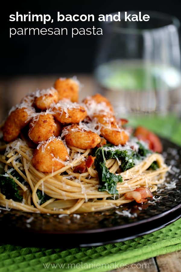 Shrimp, Bacon and Kale Parmesan Pasta - Melanie Makes