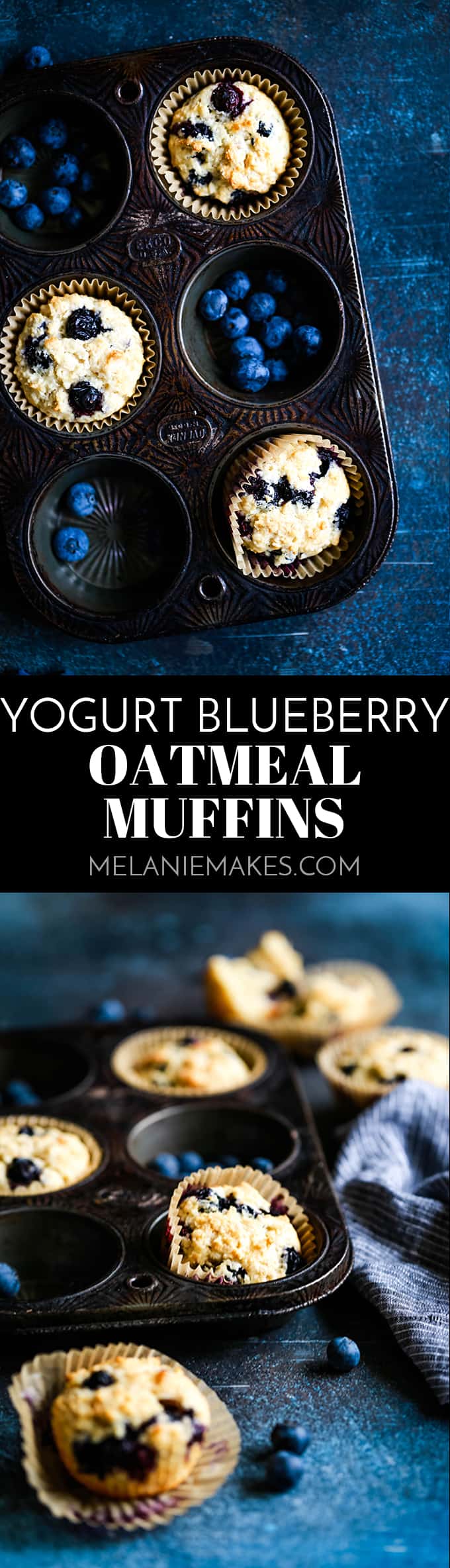 With a stir of a spoon and just four ingredients, you’ll be ready to put these Yogurt Blueberry Oatmeal Muffins in the oven before it’s even preheated! #blueberry #yogurt #oatmeal #muffins #breakfast #brunch