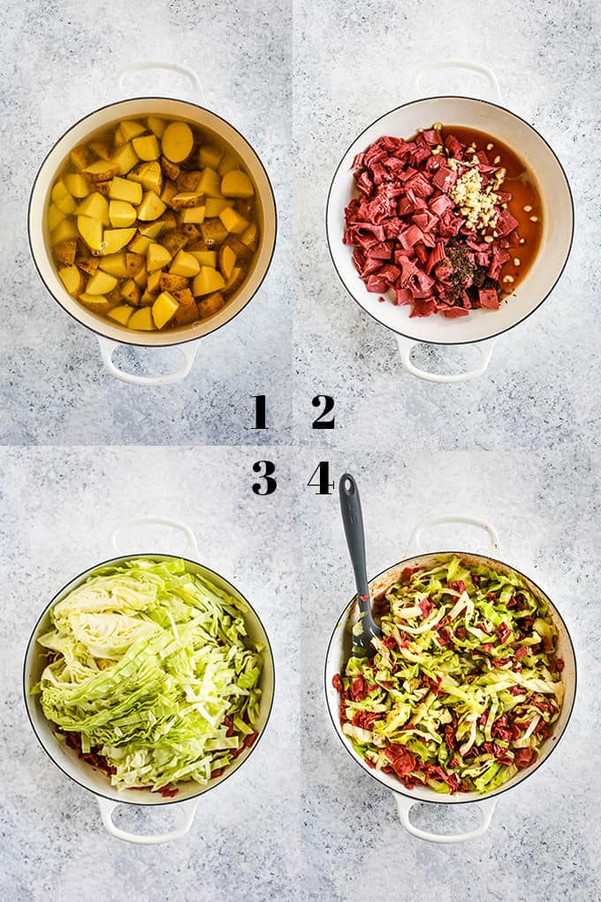 How to make the Best Rueben Casserole, steps 1-4.