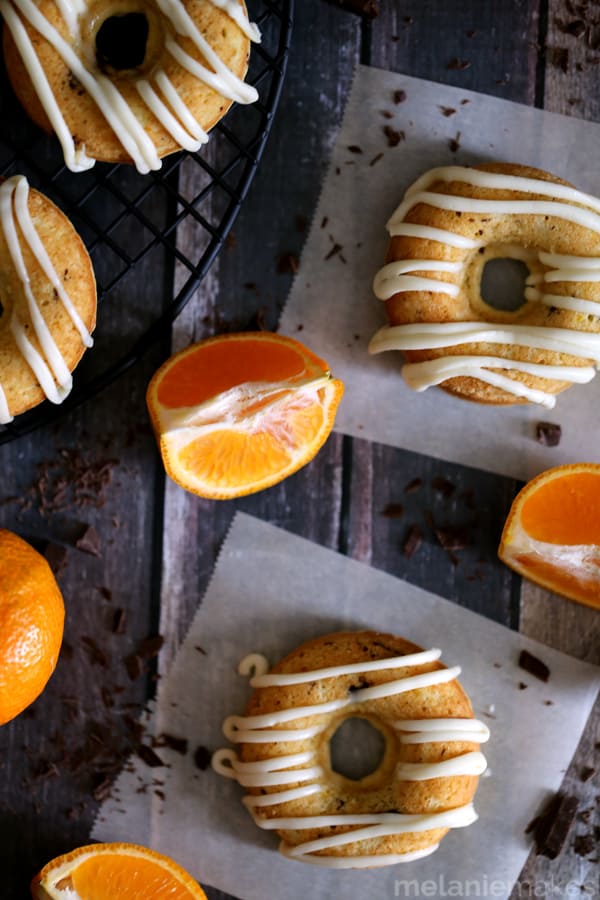 Tangerine Dark Chocolate Chunk Donuts | Melanie Makes