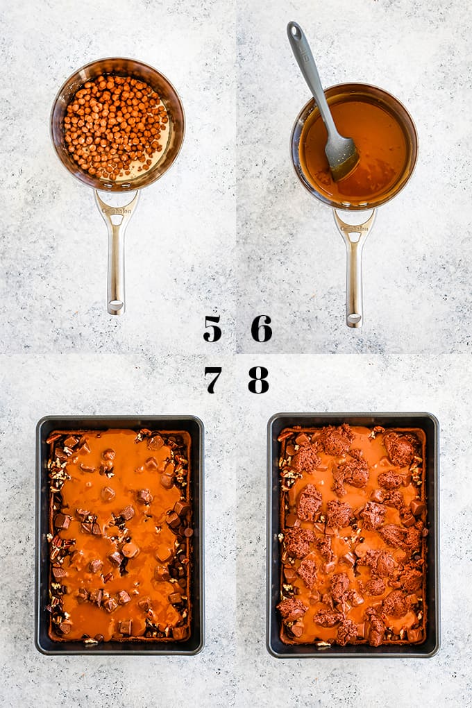 How to make Easy Snickers Brownies, steps 5-8.