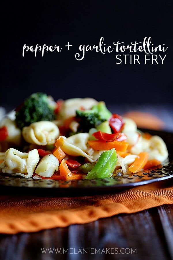 Taking shortcuts in the kitchen doesn't have to mean a boring meal!  This four ingredient Pepper and Garlic Tortellini Stir Fry comes together in just 20 minutes and is guaranteed to make hungry bellies happy. 